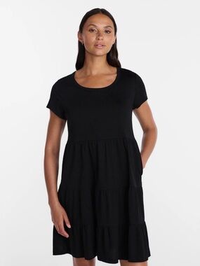 Time and Tru Black Short Sleeve Tiered Mini Dress